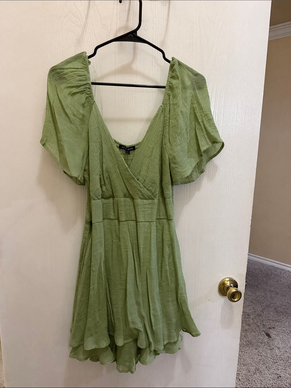 As U Wish Sage Green V-Neck Midi Dress